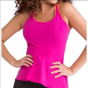Spanx Active Women's Peplum Racerback Tank Top Pink Pow Size Large